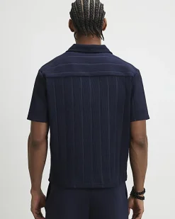 Navy Boxy Fit Ribbed Shirt