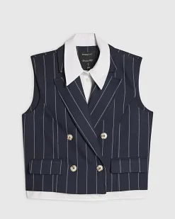 Navy Boxy Pinstripe Hybrid Waistcoat