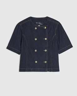 Navy Button Front Denim Shirt