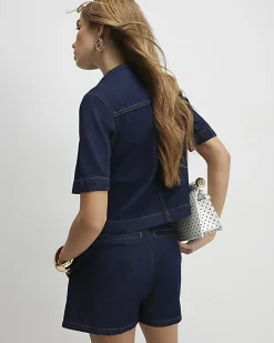 Navy Button Front Denim Shirt