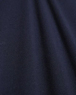 Navy Cap Sleeve Ribbed Midi T-Shirt Dress