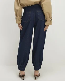 Navy Clean Waist Balloon Leg Jeans