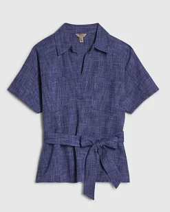 Navy Collared Belted Top