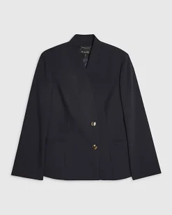 Navy Collarless Blazer
