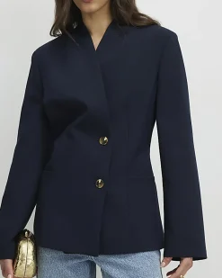 Navy Collarless Blazer