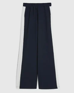 Navy Colour Blocked Wide Leg Trousers