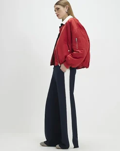 Navy Colour Blocked Wide Leg Trousers