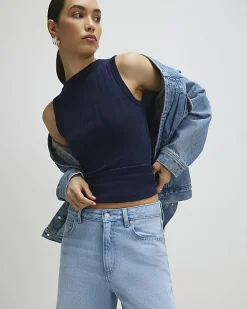 Navy Cotton Ribbed Tank Top