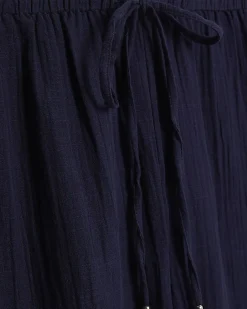 Navy Crinkle Drawstring Wide Leg Trousers