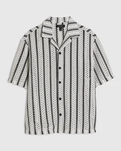 Navy Crochet Stripe Shirt