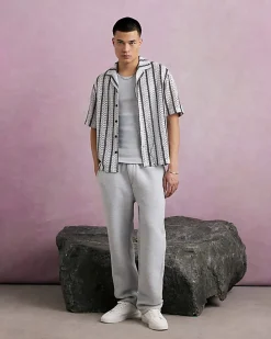 Navy Crochet Stripe Shirt