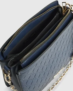Navy Embossed Chain Front Cross Body Bag
