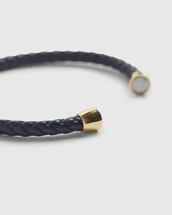 Navy Faux Leather Plaited Bracelet