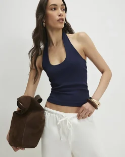 Navy Halter Neck Tank Top