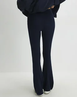 Navy High Waisted Ribbed Flare Leggings