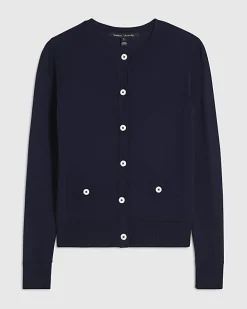 Navy Knitted Crew Neck Cardigan