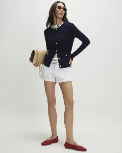 Navy Knitted Crew Neck Cardigan