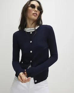 Navy Knitted Crew Neck Cardigan