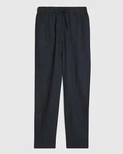 Navy Linen Blend Drawstring Tapered Trousers