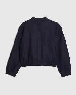 Navy Linen Blend Tailored Bomber Jacket