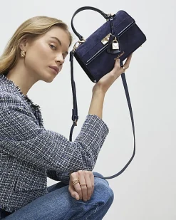 Navy Lock Front Tote Bag