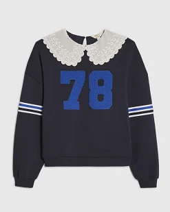 Navy Long Sleeve Collared Number Sweatshirt