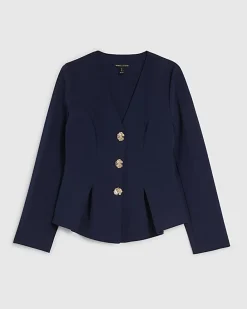 Navy Long Sleeve Pleated Jacket