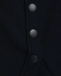 Navy Long Sleeve Popper Through Ribbed Top