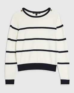 Navy Long Sleeve Striped Knitted Top