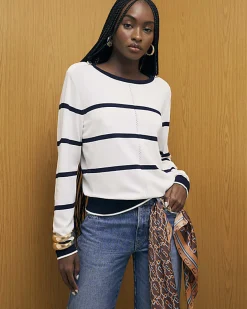 Navy Long Sleeve Striped Knitted Top