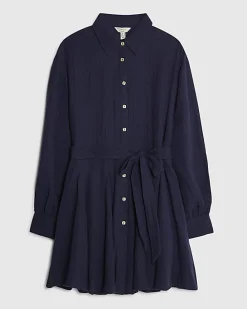 Navy Mini Belted Shirt Dress