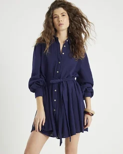 Navy Mini Belted Shirt Dress