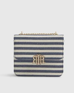 Navy Mini Stripe Satchel Purse