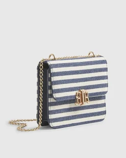 Navy Mini Stripe Satchel Purse