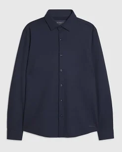 Navy Muscle Fit Stretch Pique Smart Shirt