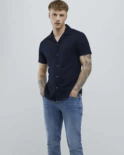 Navy Muscle Fit Stretch Revere Shirt
