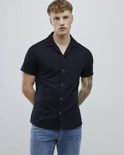 Navy Muscle Fit Stretch Revere Shirt