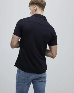 Navy Muscle Fit Stretch Revere Shirt