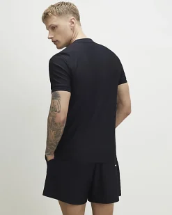 Navy Muscle Fit Textured T-Shirt