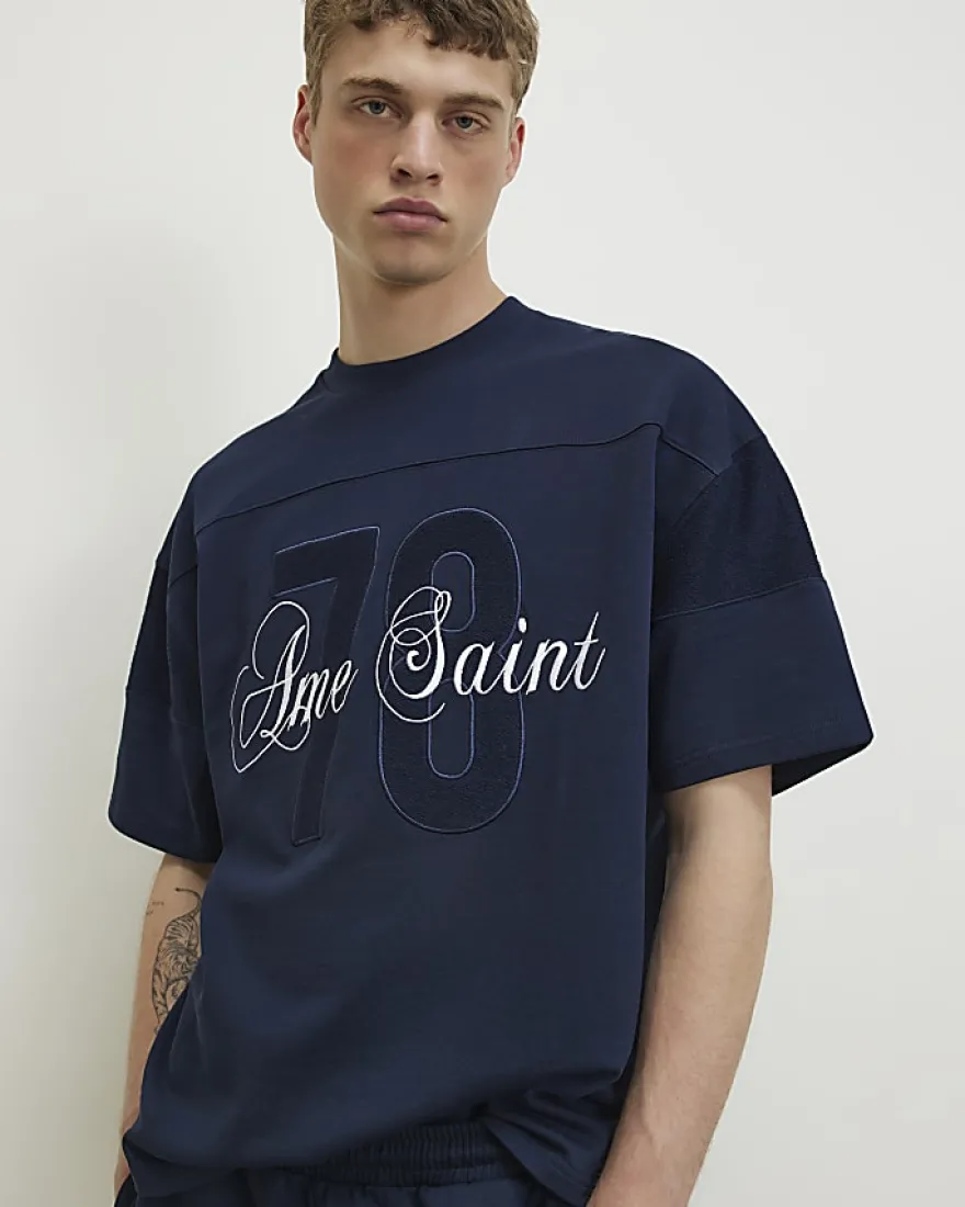 Navy Oversized Fit 78 Ame Saint T-Shirt