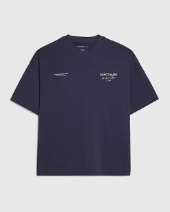 Navy Oversized Fit Heavyweight Print T-Shirt
