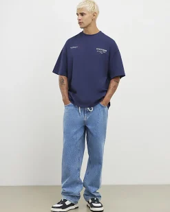 Navy Oversized Fit Heavyweight Print T-Shirt