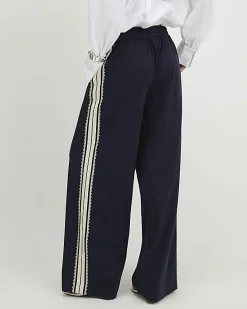 Navy Pinstripe Crochet Side Stripe Joggers
