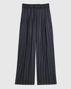 Navy pinstripe wide leg trousers