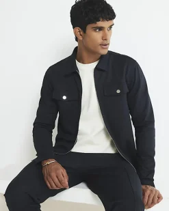 Navy Pique Double Pocket Overshirt