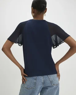 Navy Pleated Hybrid Short Sleeve T-Shirt