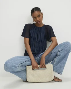 Navy Pleated Hybrid Short Sleeve T-Shirt