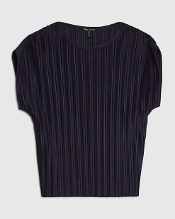 Navy Plisse Short Sleeve Top