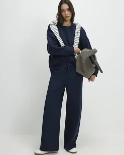 Navy Premium Drawstring Wide Leg Joggers