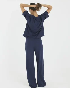 Navy Premium High Waisted Wide Leg Joggers